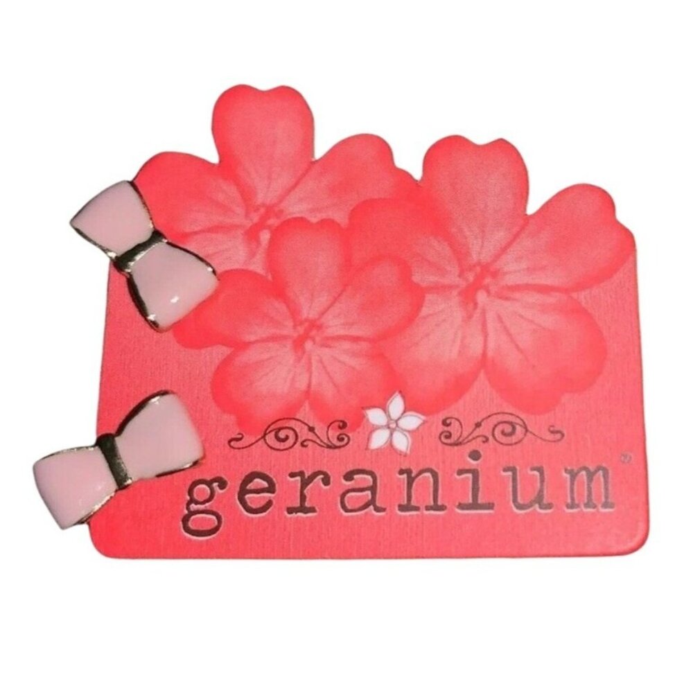 Geranium Earrings Studs Pink Enamel Gold Bows Cute Twee Kidcore